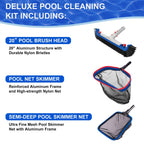 POOLAZA Deluxe Swimming Pool Cleaning Kit Including 20'' Pool Brush Head & Heavy Duty Pool Nets for Cleaning (17.5''Pool Net Skimmer & Semi-deep Ultra Fine Mesh Pool Skimmer Net with Aluminum Frame)