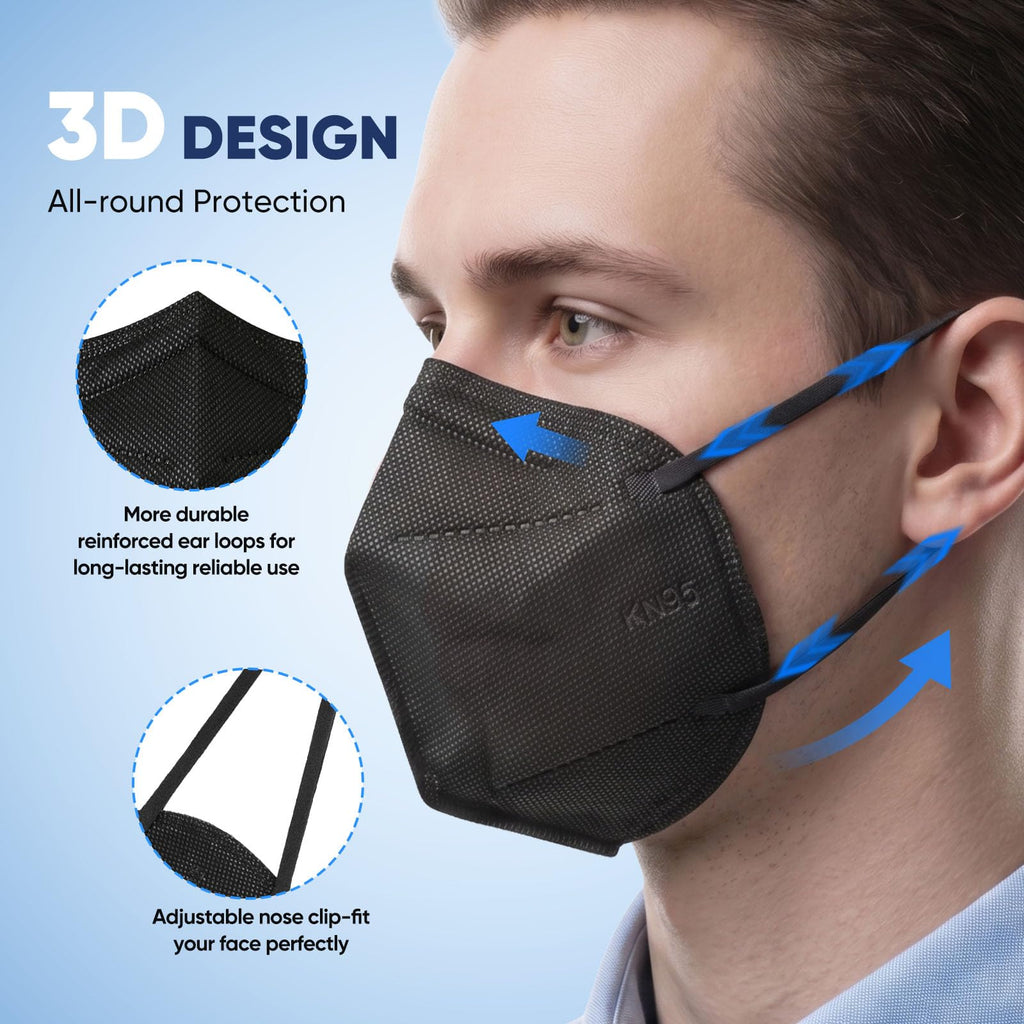 HiMask KN95 Face Masks 50 Pack Individually Wrapped 5-Layer Disposable Face Mask Black