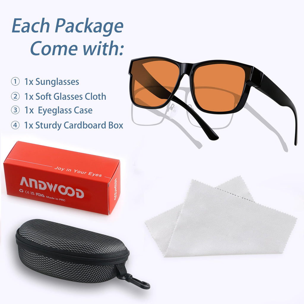 ANDWOOD Fit Over Blue Light Blocking Glasses for Women Men Fitover Computer TV Gaming AR Coatings Lens Improve Sleep Amber Orange