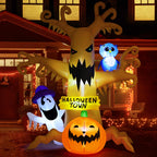 GOOSH 8 FT Halloween Inflatables Dead Tree Outdoor Decorations with Owl Ghosts and Pumpkins, Blow Up Yard Decorations with Built-in LED Lights for Outdoor Party Garden Lawn Decor