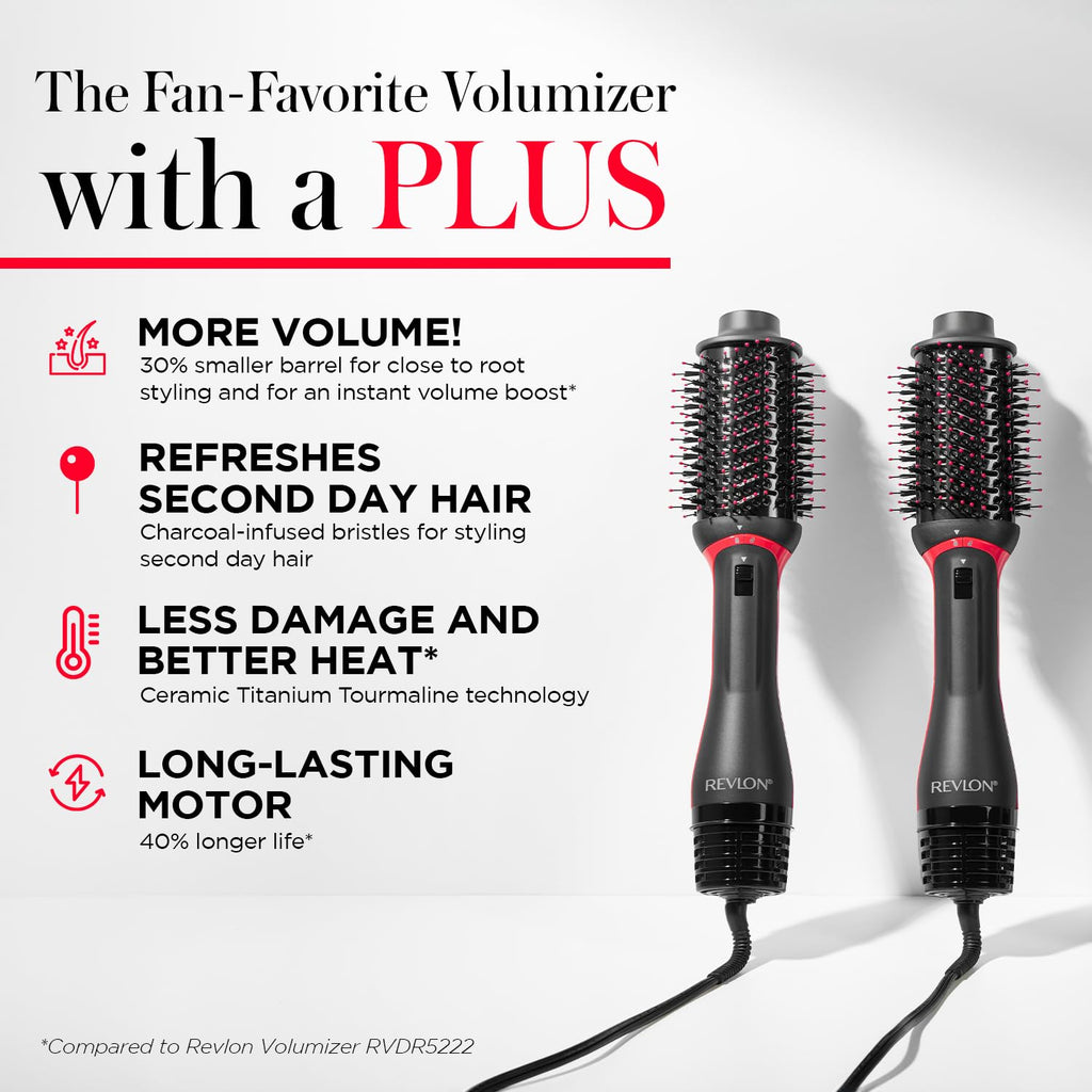 REVLON One-Step Volumizer Plus Hair Dryer and Styler, 2.4 in Barrel, Black