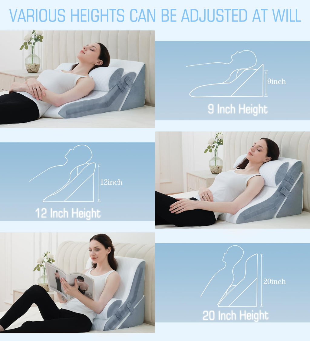 Foamalusion 3PCS Bed Wedge Pillow for Sleeping, 20-in-1 Adjustable Memory Foam Pillow Wedge for Back Leg Pain Relief, 23" Wide Wedge Pillow for After Surgery, Acid Reflux, Snoring, Back Pain