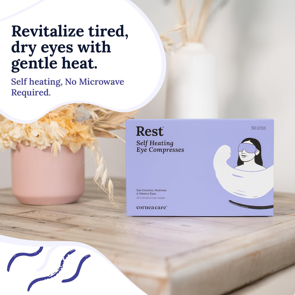 CorneaCare Rest: Self Heating Warm Compress for Dry Eyes | Heated Eye Mask for Fast Relief | Steam Mask for Stye Treatment | No Microwave or Washcloth Needed | Travel Ready Warm Compress | 30 Count