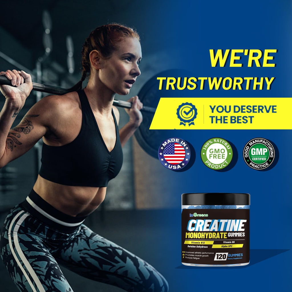 inGreens Creatine Monohydrate Gummies 6g for Men & Women 120 Count