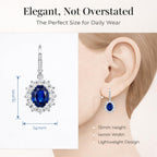 Amy & Annette Blue Sapphire Earrings - 18k White Gold Plated Leverback Drop and Dangle Halo Earring for Women - Great Gift Idea for Every Occasion