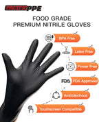 PACIFIC PPE 6-mil Heavy Duty Black Nitrile Gloves, Chemical Resistant, Food Safe, Latex Free Disposable Gloves for Mechanic, Cooking, and Cleaning, 100PCs, XL
