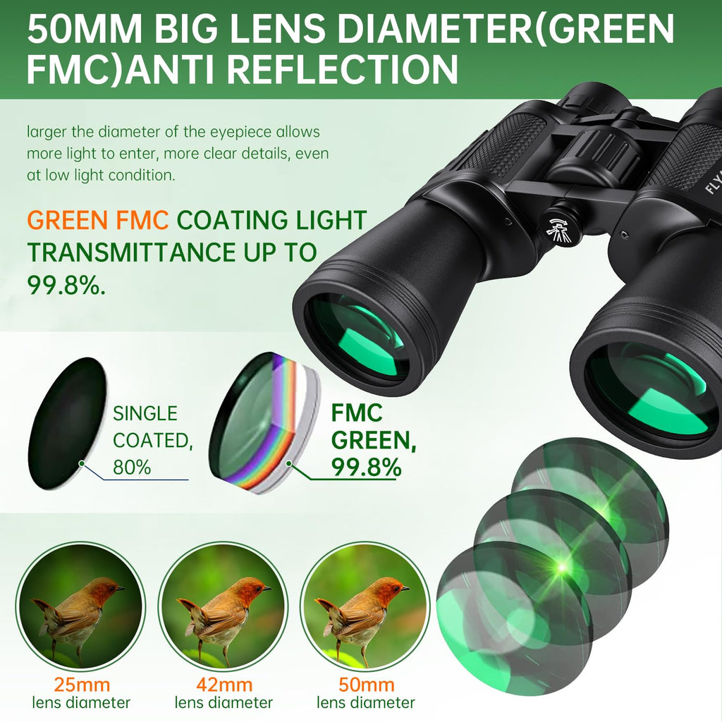 20x50 High Powered Binoculars for Adults, Waterproof Compact Binoculars with Low Light Vision for Bird Watching Hunting Camping Travel Cruise Hiking Sports Stargazing, Christmas Birthday Gifts for Men