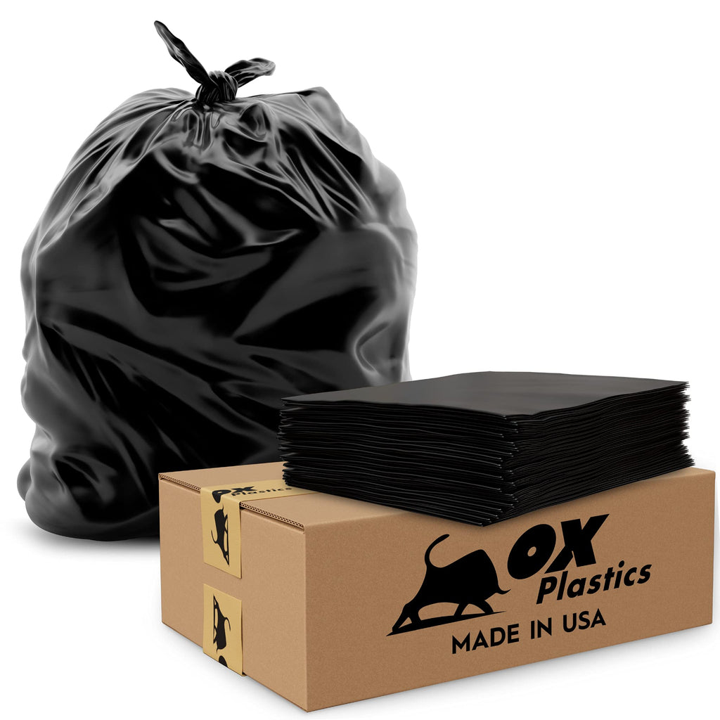 Ox Plastics 60 Gallon Trash Can Liners Bags - (25 Count) & 3mil Thick Extra Heavy Duty Strength - Large Garbage, Leak-Proof & Durable Bags