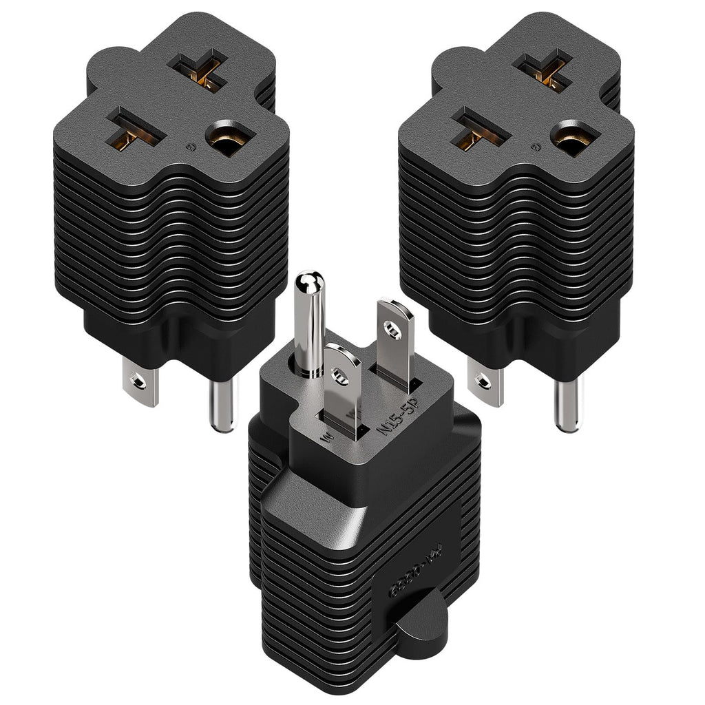 [3Pack] 4-in-1 15 Amp Household AC Plug to 20 Amp T Blade Adapter,5-15P to 5-20R,5-15P to 6-15R,5-15P to 6-20R, 4 in 1 AC Power Adapter,15A 125V to 20A 250V Adapter