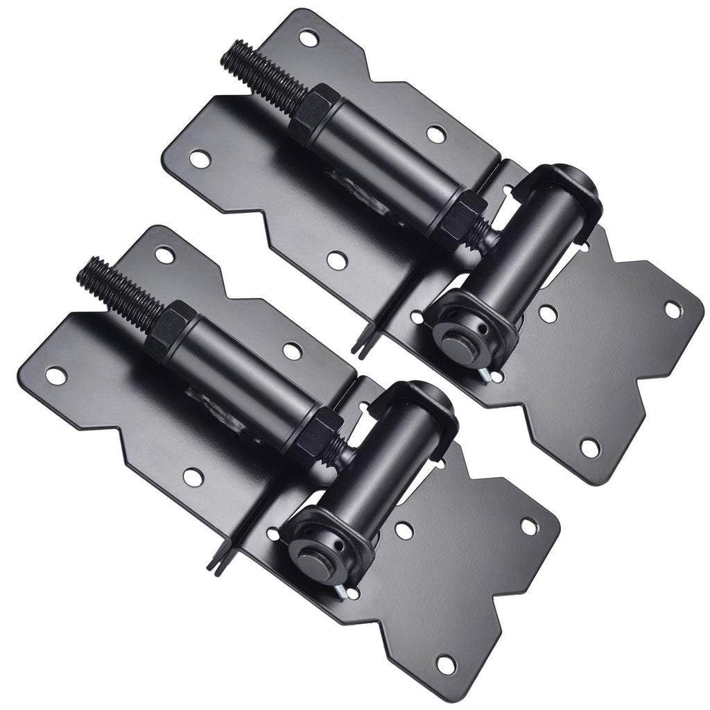 Self Closing Gate Hardware Hinges Heavy Duty for Wooden/Vinyl/PVC Fences,90 Degree Adjustable, with Installation Screws and Swing Adjuster Tool,2 Pack/Set,Black