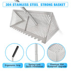 Sand flea rake - 304 Stainless Steel Pro 15.8 Inches Wide Basket Sand Sifter , Curved Handle Design Collapsible Sand Fleas Catcher for Travelling