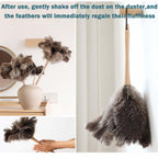 Ostrich Feather Duster for Cleaning-Furniture Dusters with Handle Ddzmz Hand Duster with Fluffy Natural Genuine Feather Reusable Household Duster, Gray and Brown(Length 16")