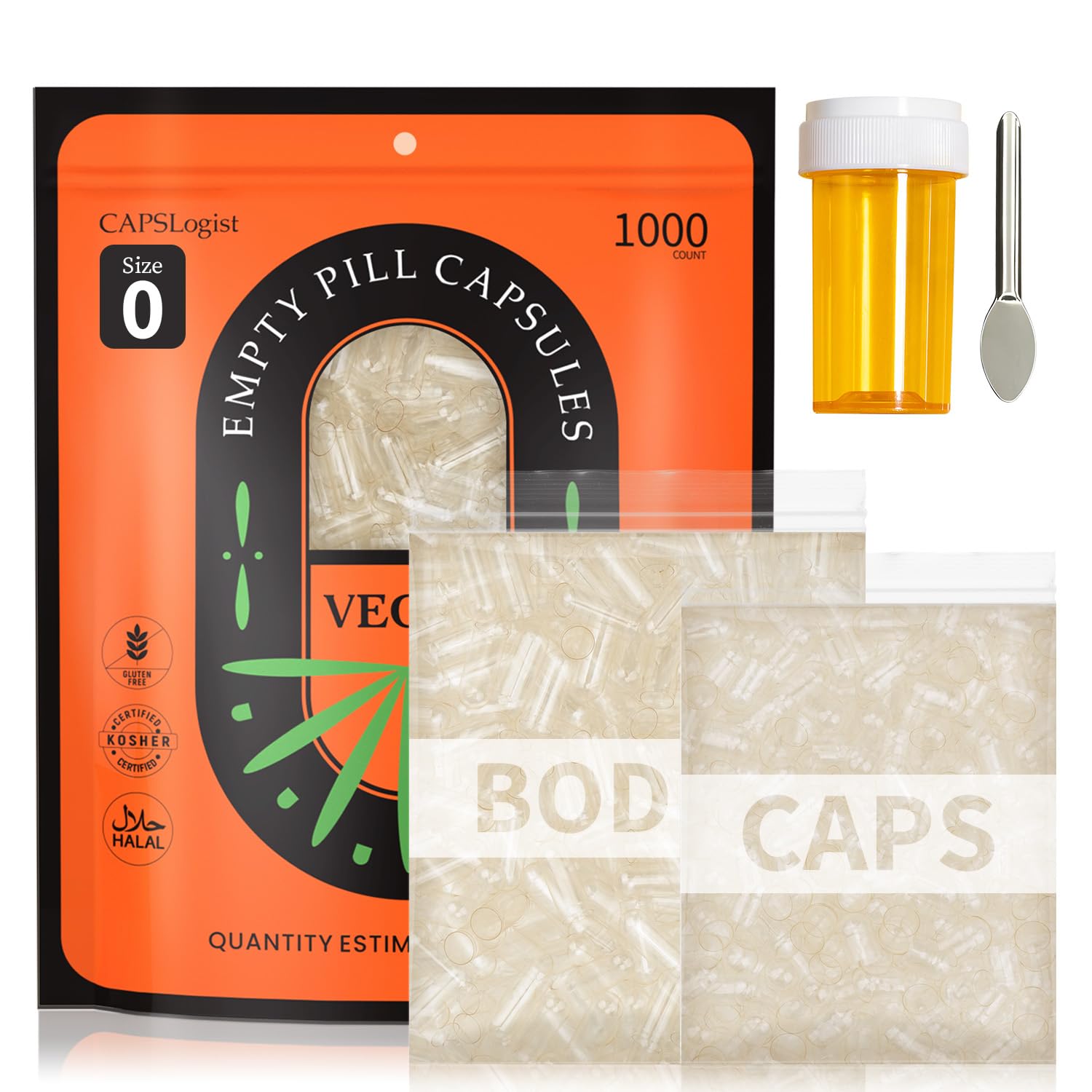CAPSLogist Vegan Capsules Empty, Size 0 Pill Capsule Separated, 1000 Count Premium Empty Capsules Separated in 2 Bags, cápsulas vacías para rellenar