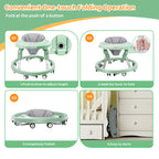 Baby Walker with Wheels, One-Touch Folding Baby Walkers, 7-Speed Height Adjustment with Large Dinner Plate, Anti-Roll 8-Wheel with Brake for 6-18 Months Baby (Green)