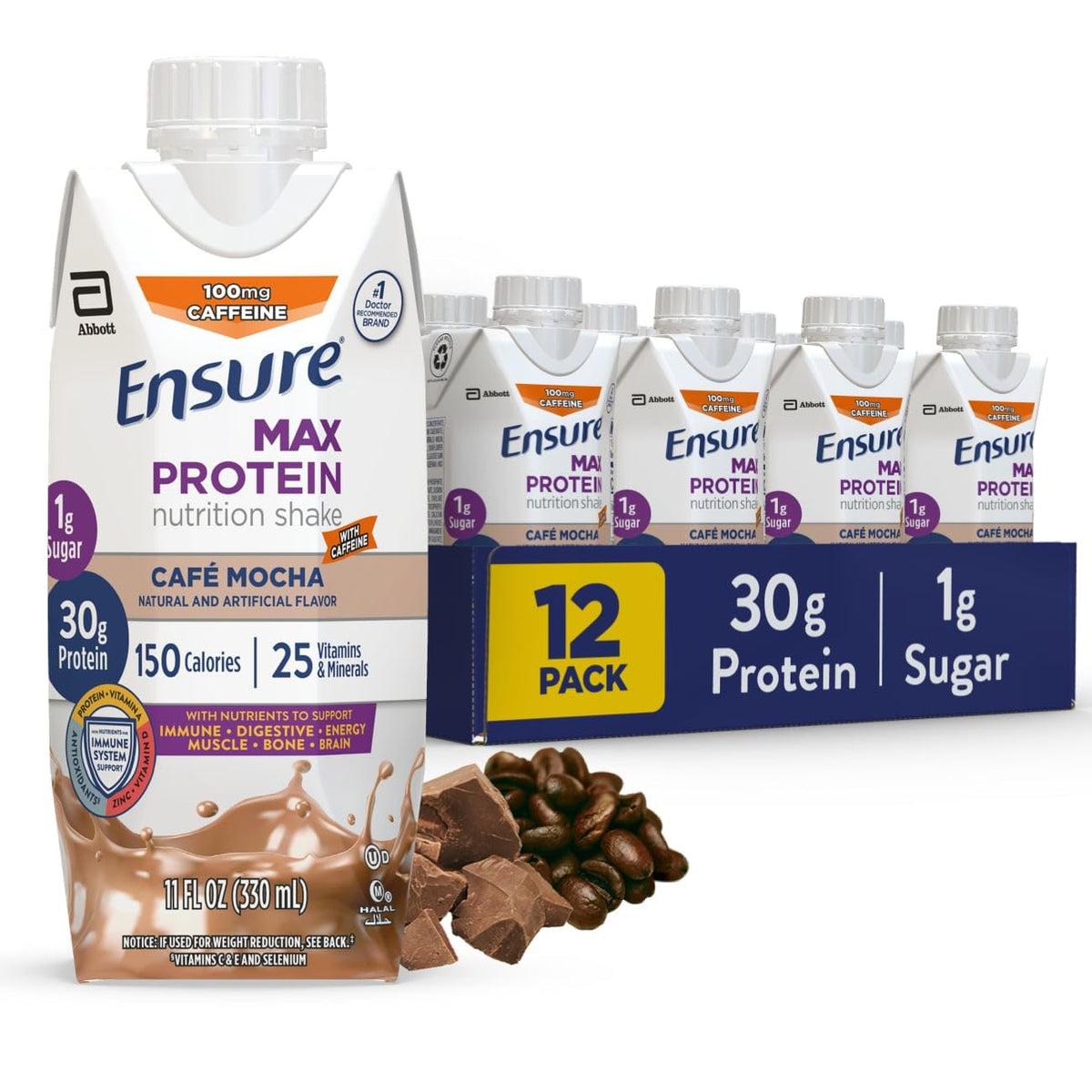 Ensure Max Protein Café Mocha Shake, 30g High Protein, 12 Pack
