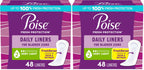 Poise Panty Liners, Very Light Absorbency, 48 Count, Pack of 2 | 2 Drop | Regular Size | For Incontinence