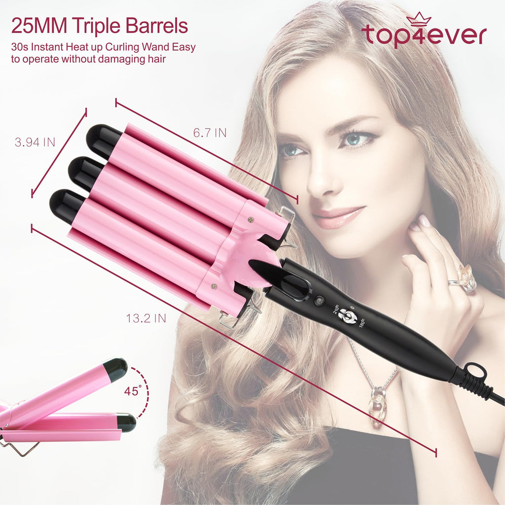 TOP4EVER 3 Barrel Curling Iron, 1-Inch Hair Crimper Tool for Women