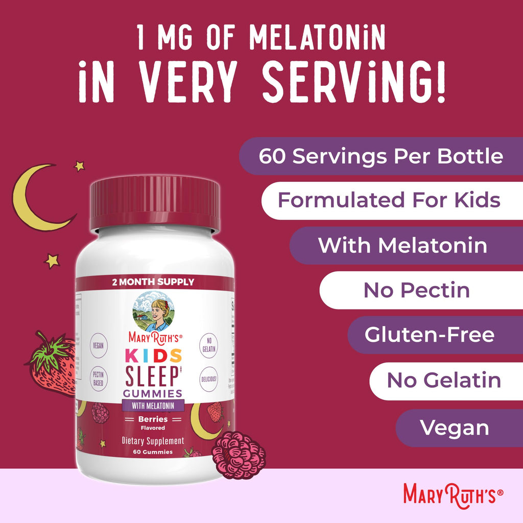 MaryRuth Organics Melatonin Gummies for Kids | 2 Month Supply | Sleep Gummy for Kids Ages 4+ | Melatonin 1 mg | Relaxation & Sleep Support | Vegan | Gluten Free | 60 Count