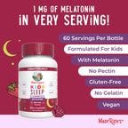 MaryRuth Organics Melatonin Gummies for Kids | 2 Month Supply | Sleep Gummy for Kids Ages 4+ | Melatonin 1 mg | Relaxation & Sleep Support | Vegan | Gluten Free | 60 Count