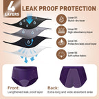TUXIYA Incontinence Underwear for Women, Leak Proof Underwear for Women Washable & Reusable for Leakage Protective Panties(XL, Pack of 6)