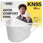 Good Mask Co. Good Comfort KN95 Face Mask, Disposable KN95 Face Mask, Folding, Filter Efficiency =95%, Comfortable Face Masks, Bulk Face Masks (10 Pack of Masks, White)