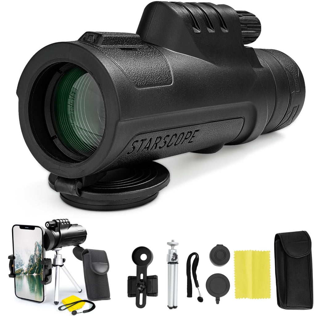 Starscope Monocular Telescope Smartphone Bundle - 10x42 Monoculars for Adults High Powered with Cell Phone Adapter | Bird Watching, Hunting, Hiking Pocket Scope | BAK4 Prism FMC Lens, Waterproof