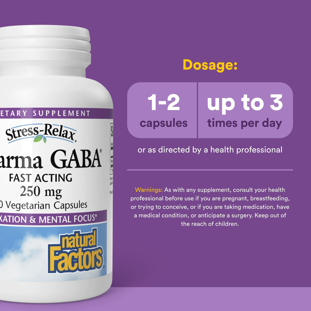 Natural Factors Pharma GABA - Dietary Supplement Supports Calm Sleep & Sleep Quality - Natural, Fast-Working Supplement Aids Focus & Brain Health - 60 Chewable Tablets (60 Servings)