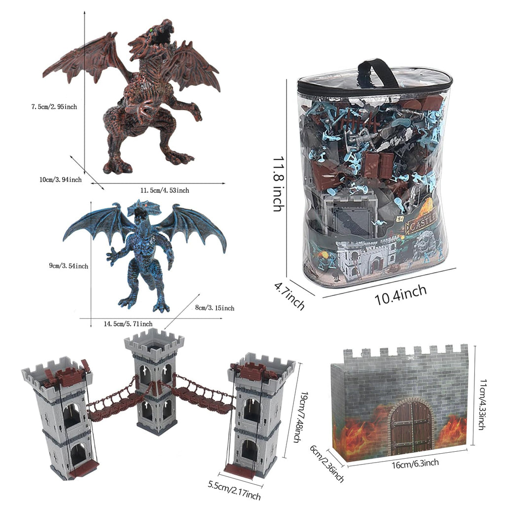 Yoyoom Army Men Action Figures Toy Soldiers Set, Medieval Castle Small Soldiers Military Toy, Plastic Army Men playset Castle Building Set with Storage Bag and Map