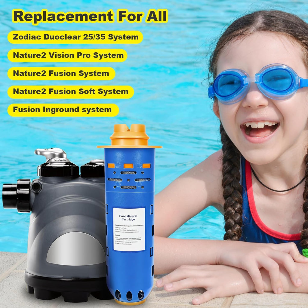 Replacement W28000 W28001 W28002 for Nature2 Duoclear 25 35 Pool Mineral Cartridge for Zodiac DuoClear Fusion, Fusion Soft, Vision Pro System Inground, Blue