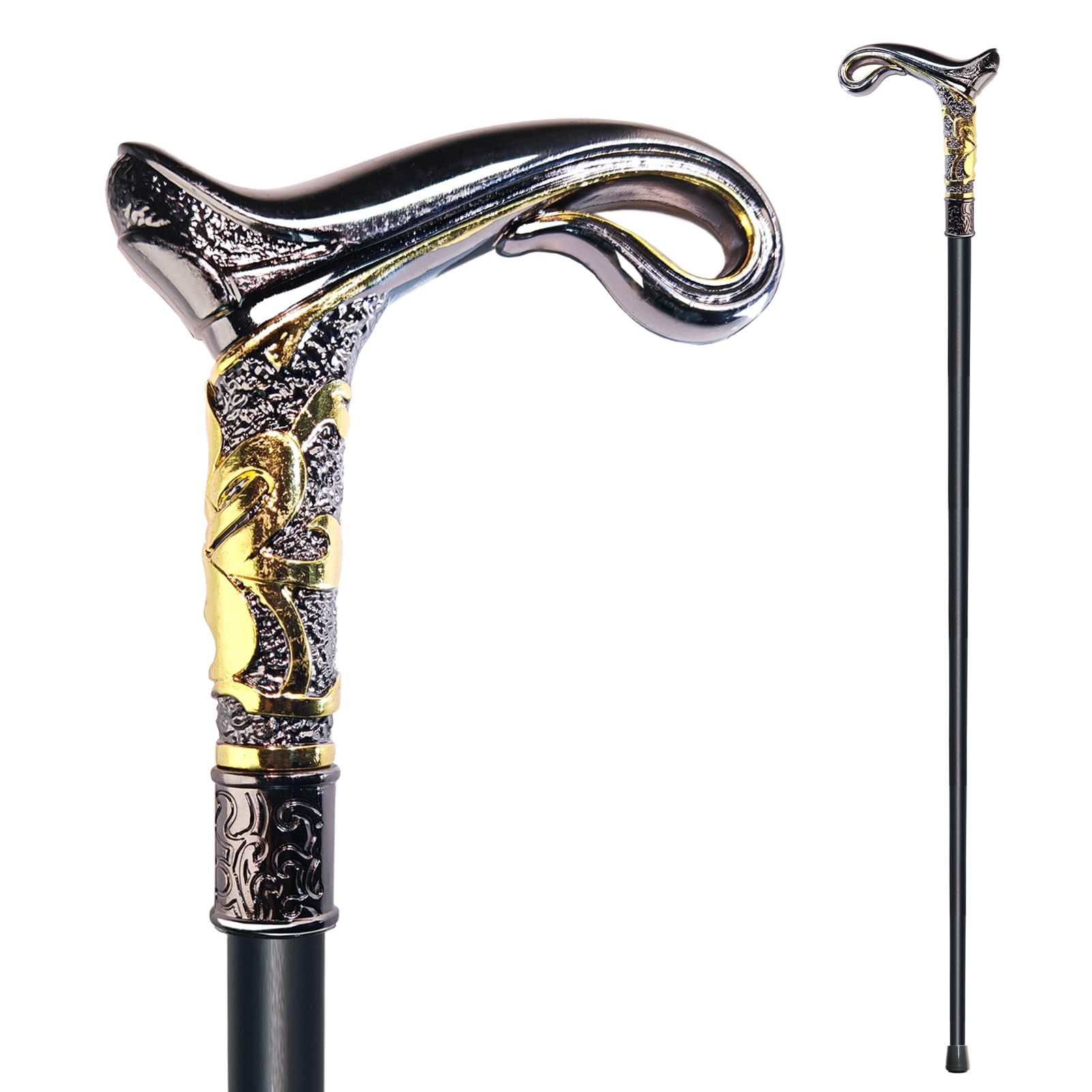 YIVIYAR Walking Cane for Men & Women & Seniors - 36.5 Inch Heavy Duty 500+ lbs Capacity, Ergonomic Handle, Decorative & Ornate Design, Gothic & Goth Elegant Matte Black & Gold Artistry, Metal Cane