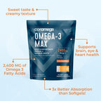 Coromega MAX 2400mg Omega-3 Fish Oil + Vitamin D Squeeze Packets, Wild-Caught, No Fishy Taste - 3X Better Absorption Than Softgels, Supports Brain & Heart Health (30 Servings,Citrus Burst)