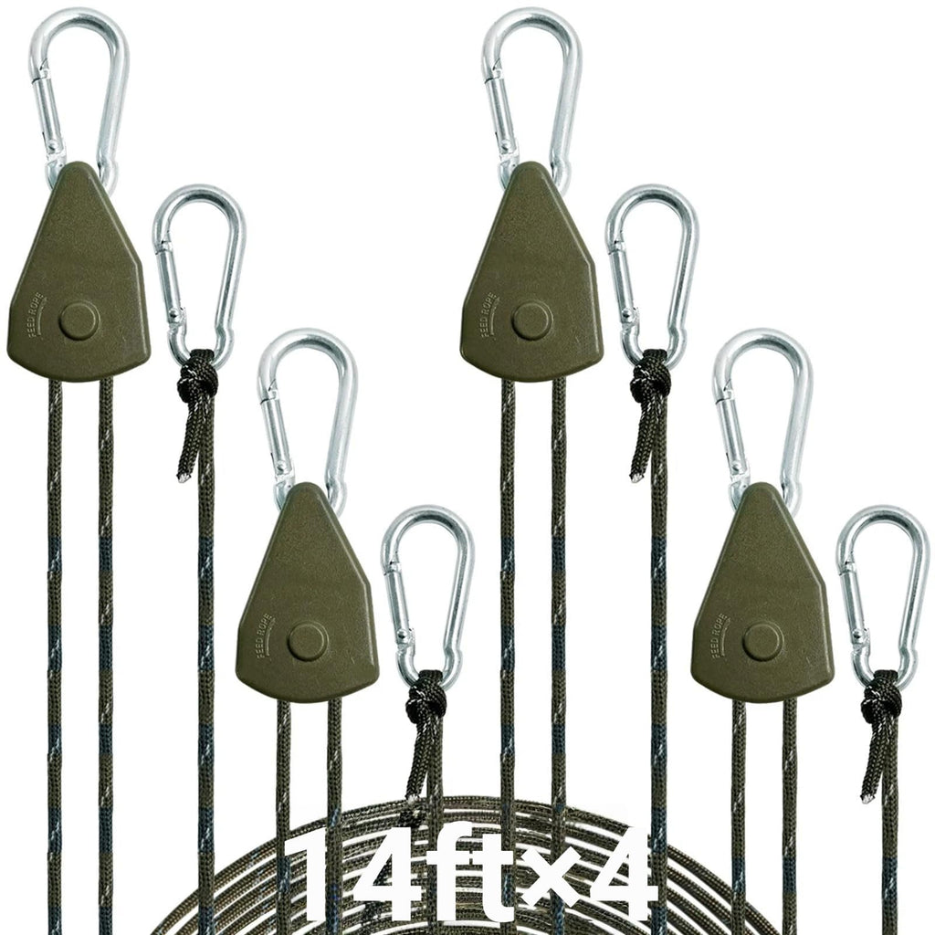 Longer 14ft Retractable Paracord Rope Tie Down Ratchet Strap Small Straps Mini Rope Cam Lock Tent Canopy Tie Down Adjustable Outdoor Windproof Tightener Tensioner Hanger Grow Light 4 Pack 1/8"