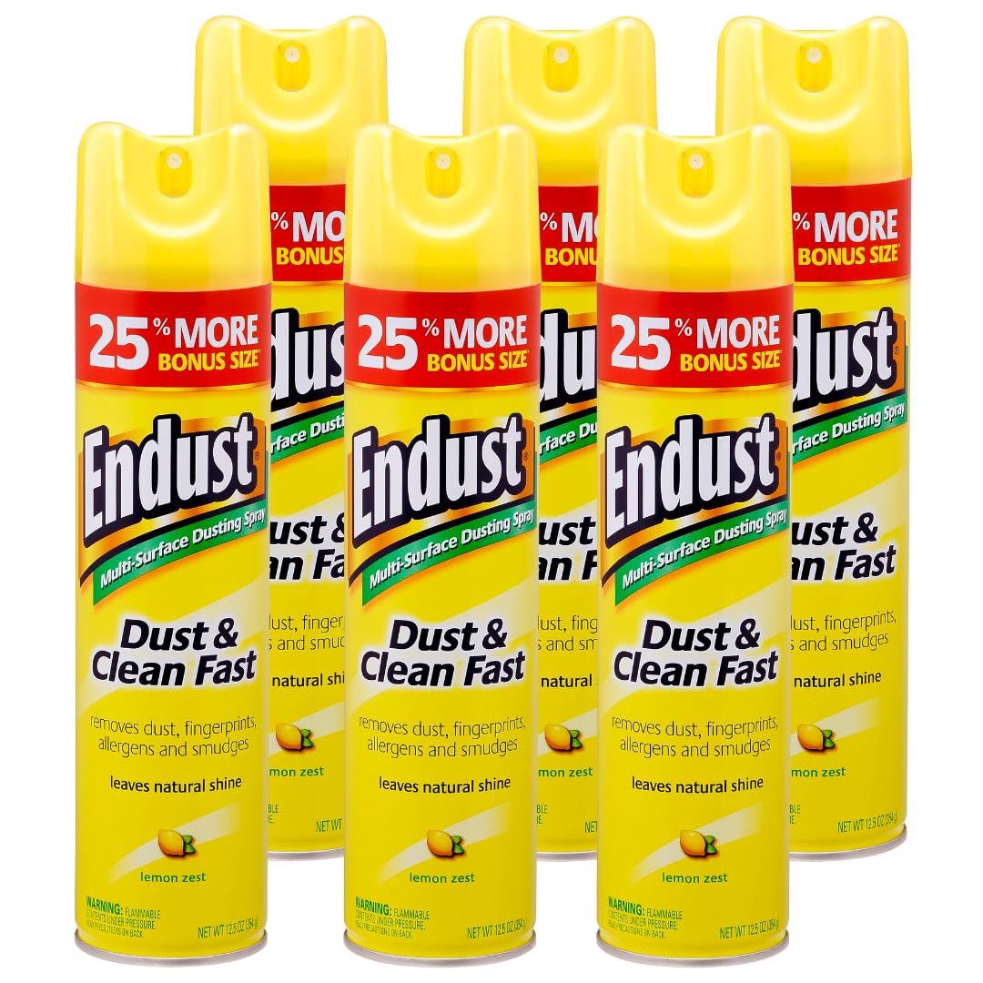 Endust Lemon Zest Multi-Surface Dusting and Cleaning Spray, Lemon Zest, 6-Pack