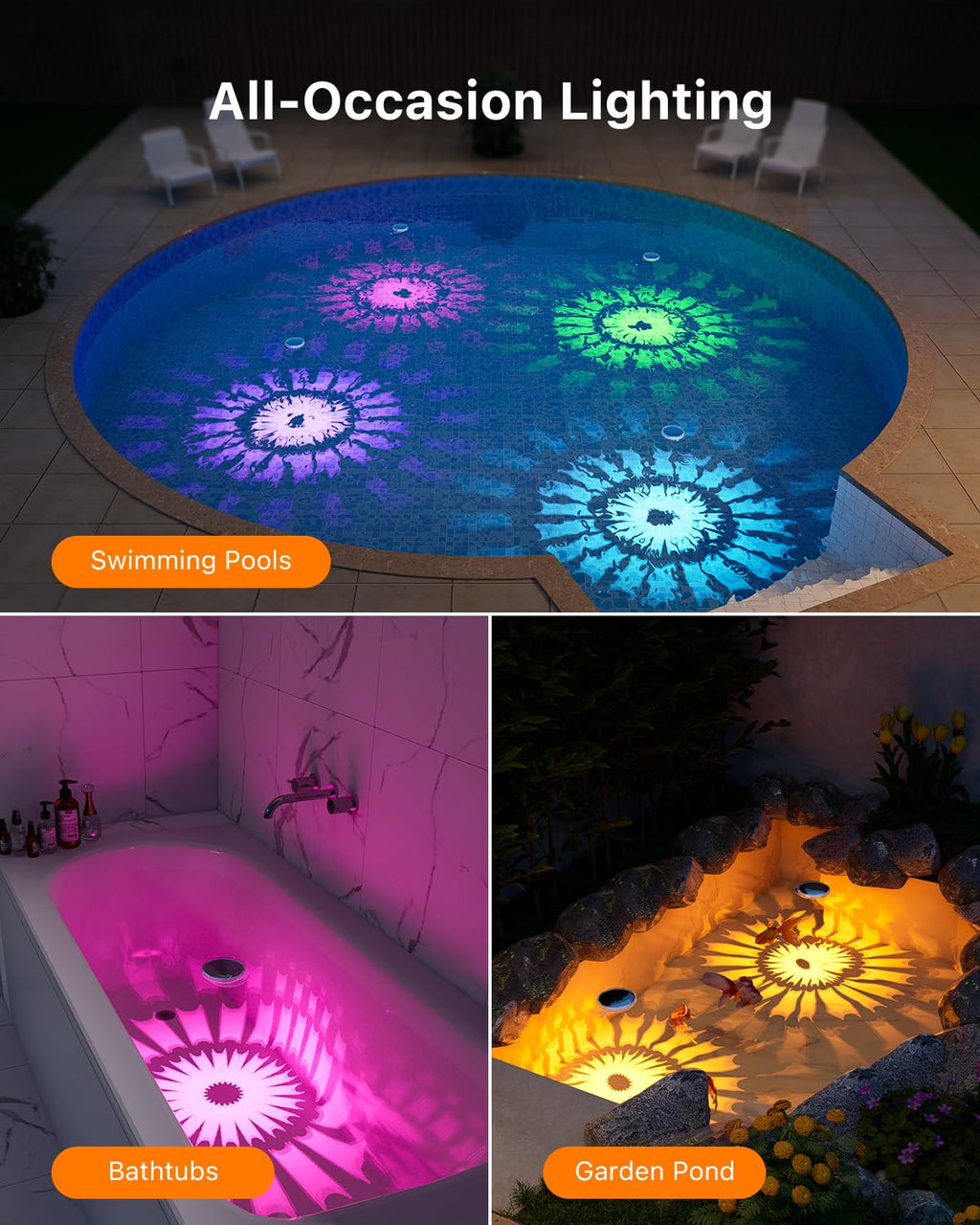 Solar Floating Multicolor Pool Lights with Remote Timer Waterproof Lamp 9 Fixed Adjustable Color for Family Night Swimming Security Lighting, Use to Yard, Garden, Outdoor Inground Pool, Ponds, Hot Tub