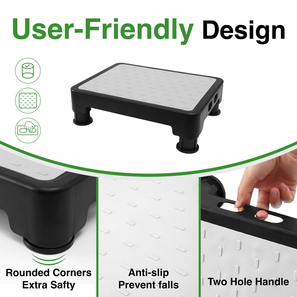 COOL-ANGLE Adjustable Step Stool for High Beds & SUV - Non-Slip Mobility Platform for Seniors, 650lbs Capacity, 3 Heights (3.4"-5"), Wide Safety Base for Car & Bath, 16.5"x12.6", Gray