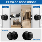 Sopoby Black Door Knob, 10 Pack Round Keyless Doorknobs Interior/Exterior Lockset, Passage Locking Door Knobs for Bedroom/Bathroom, Black Modern Design Door Hardware