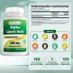 Best Naturals Alpha Liopic Acid 600 mg 120 Count - ALA Alpha Lipoic Acid Powerful Antioxidant