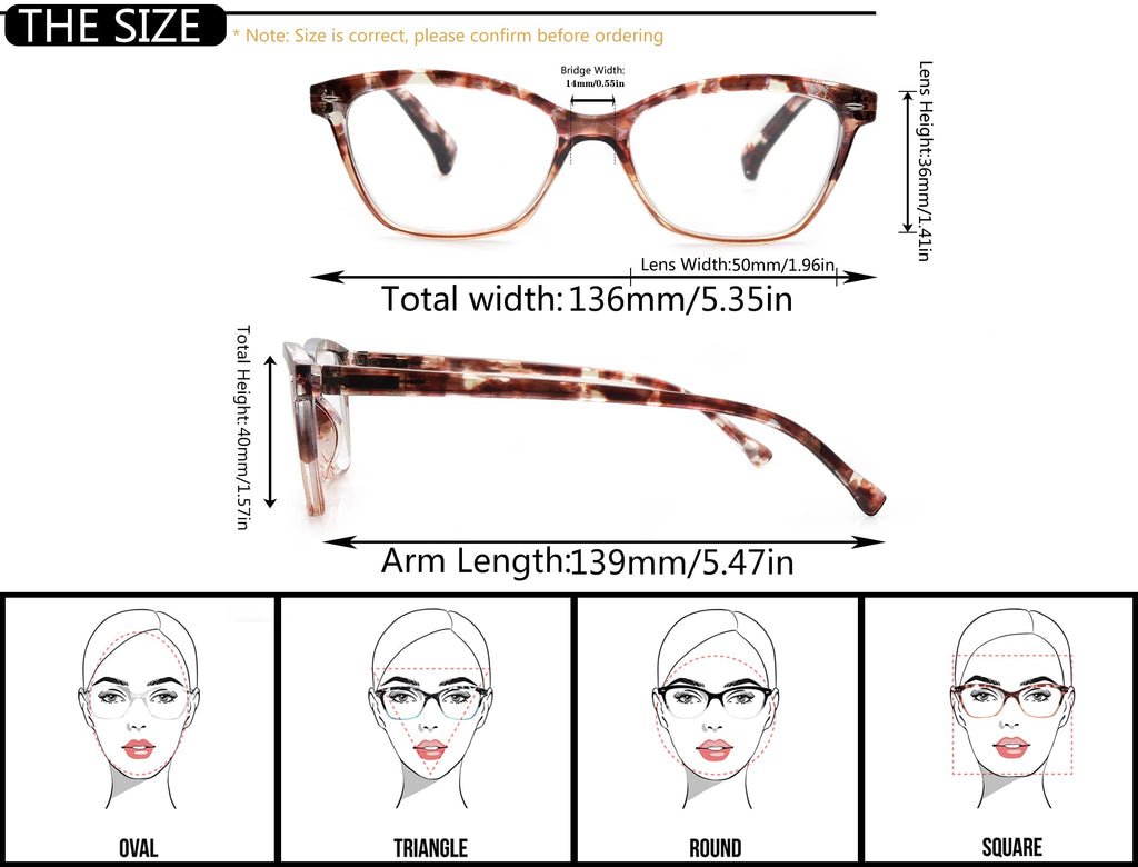 OLOMEE Reading Glasses Women Ladies Readers +0.75 Stylish Women's Magnifying Cheaters Glasses 4 Pack Lightweight Comfortable Fit