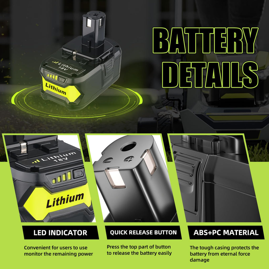 2Pack 6.0Ah Repacement for Ryobi 18V Battery with P117 Charger Compatible with Ryobi Battery 18V P102 P103 P104 P105 P107 P108 P109 Battery & Charger Kit