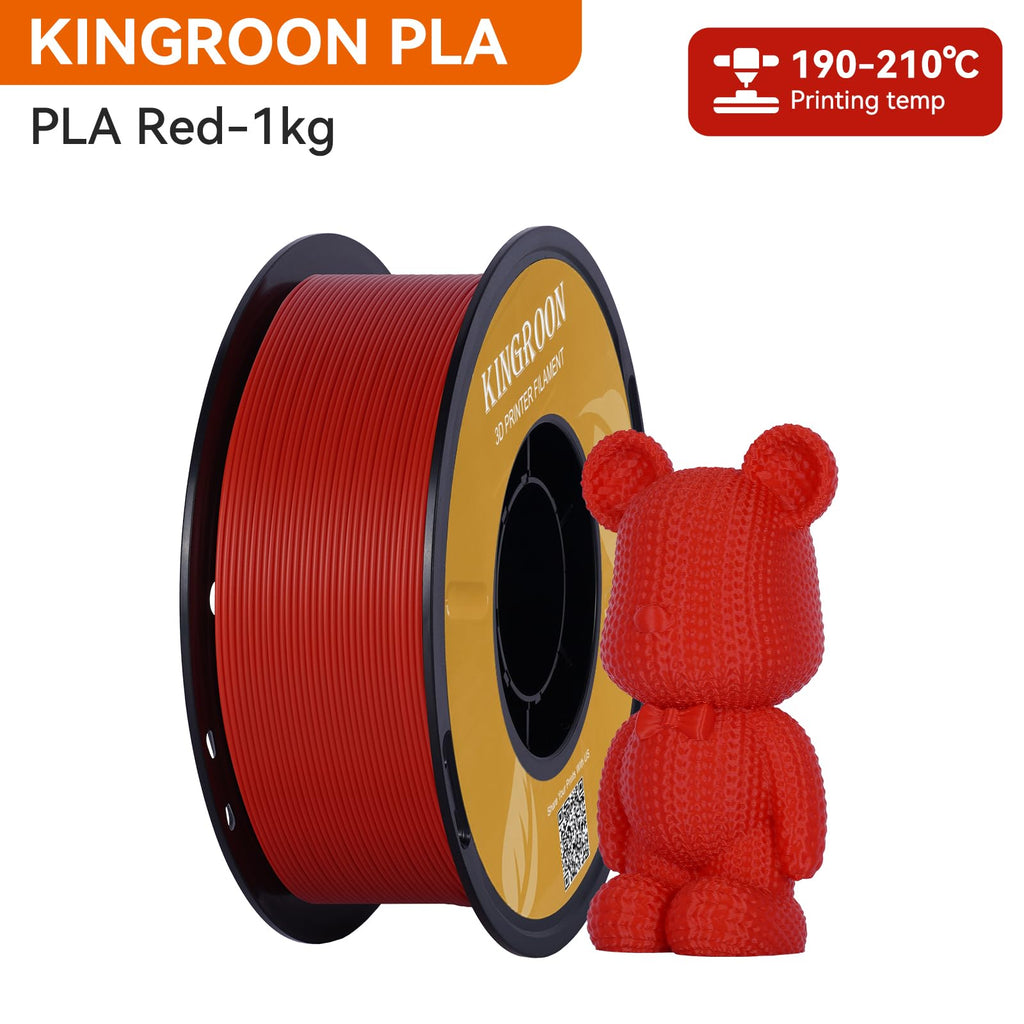Kingroon PLA 3D Printer Filament, Dimensional Accuracy +/- 0.02 mm, 1 kg Spool(2.2lbs), 1.75 mm，Red