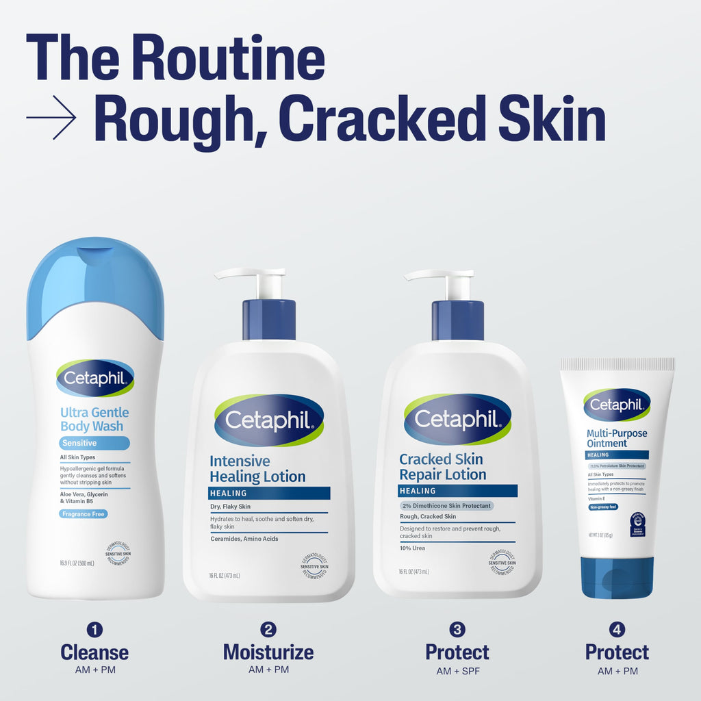 Cetaphil Cracked Skin Repair Lotion, 16 oz, For Very Rough & Cracked, Sensitive Skin, 24 Hour Hydration, Protects & Hydrates Cracked Skin, Hypoallergenic, Fragrance Free