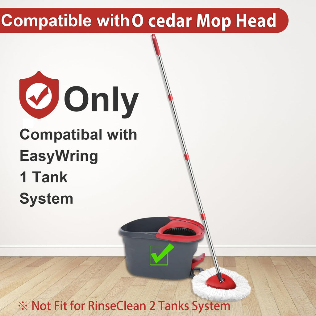 Hibaby 2 Spin Mop Head Replacement, 1 Base, 1 Mop Handle (30-58in) Combo Mops Set Compatible with OCedar EasyWring RinseClean Microfiber Mops (White (1-Tank System))