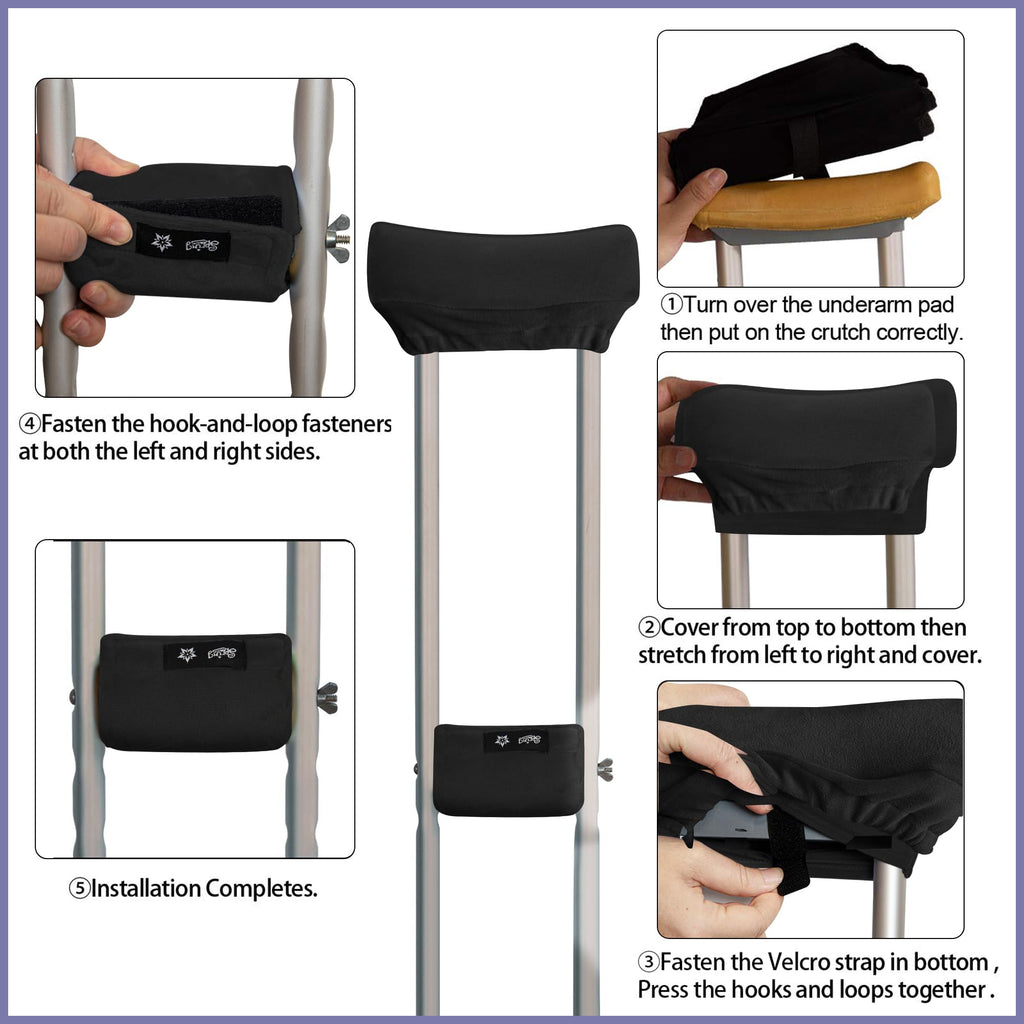 SPRING SEAON Underarm Crutch Pads, Velvet Padded Crutches Covers Non Slip Padding Cushion Crutch Accessories （black）