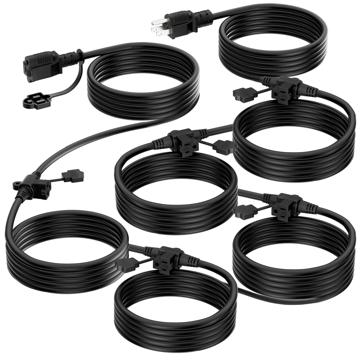 K KASONIC Outdoor Extension Cord 50 FT, Evenly Spaced 6 Outlets, Black