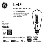 GE LED+ Dusk to Dawn LED Light Bulbs, Security Lights, 60 Watt Replacement, Decorative ST19 Bulbs, Medium Base, Color Select (2 Pack)