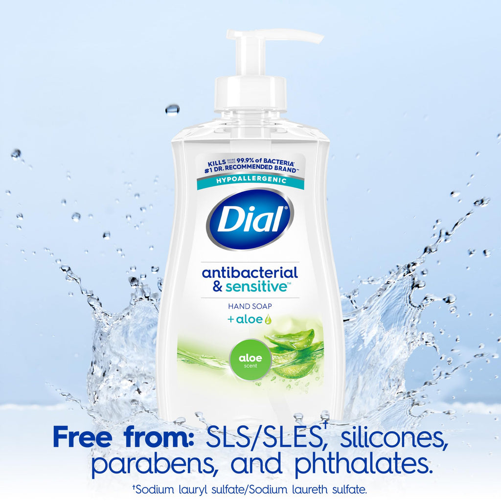Dial Antibacterial Defense Liquid Hand Soap + Aloe, Aloe Scent, 11 Fl Oz (Pack of 12), Dermatologist-Tested Hand Wash, Gentle Formula