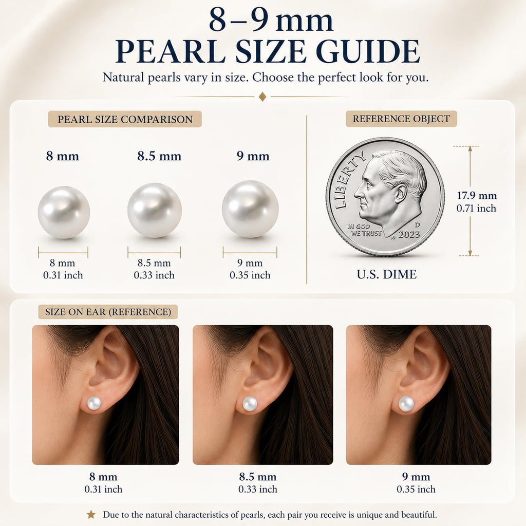 Nacréliser 8-9mm Freshwater Pearl Stud Earrings | 925 Silver | AAA+Quality