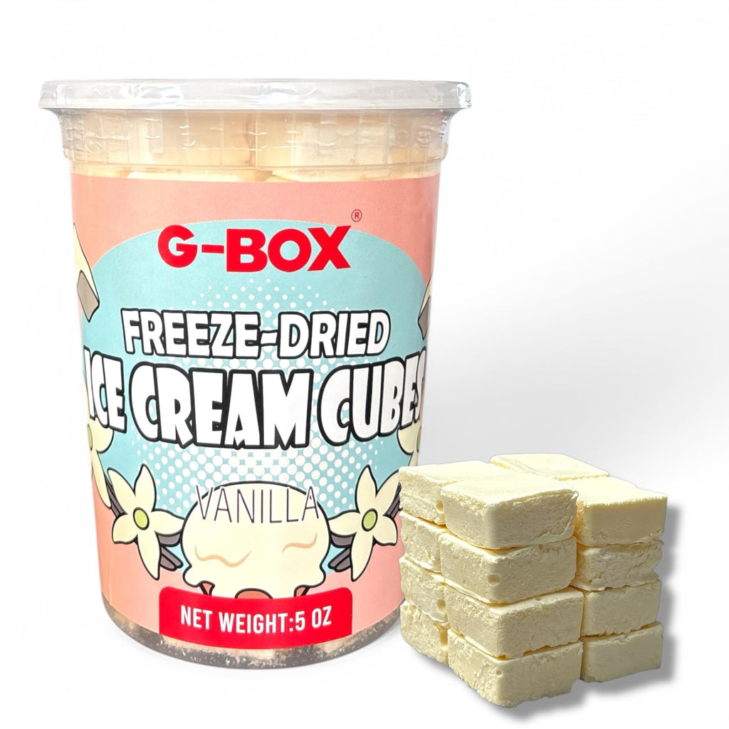 G-BOX Freeze Dried Ice Cream Cubes, Vanilla Flavor, 5 oz| Freeze Dried Camping Food, NASA Space Dessert, Halloween Candy, Perfect for Camping, Outdoor, Party (5 OZ, Vanilla)