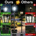 Benany 76" Solar Lamp Post Lights with Planter, Glass & Metal Street Light Outdoor Waterproof, 60 Lumens Dusk to Dawn Solar Pole Light for Garden, Yard, Driveway, Porch, Patio, Cool White