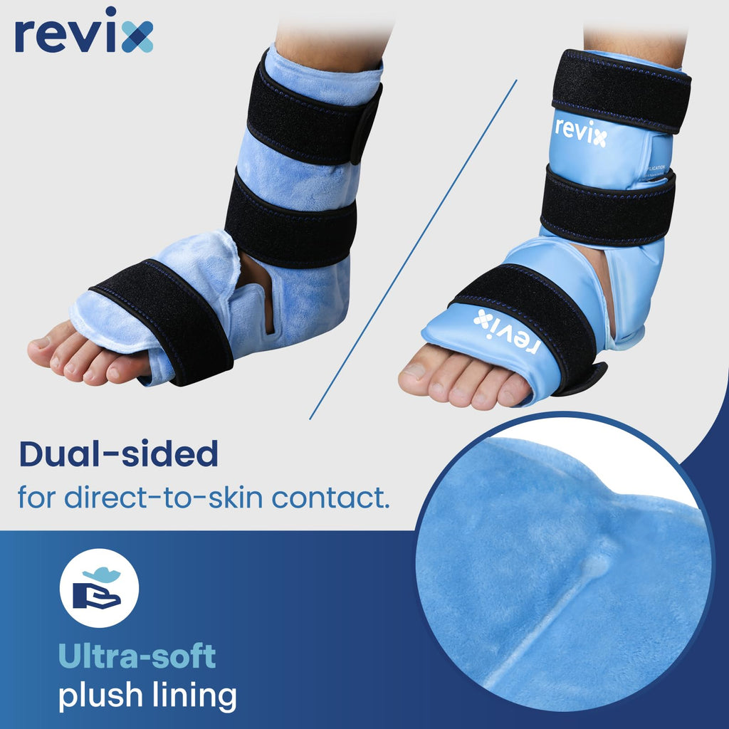 REVIX Foot Ankle Ice Pack Wraps for Discomfort, Reusable Gel Ice Wrap with Cold Compression Therapy, Plantar Fasciitis, Post-Workout Feet Recovery, Soft Plush Lining, 2 Packs